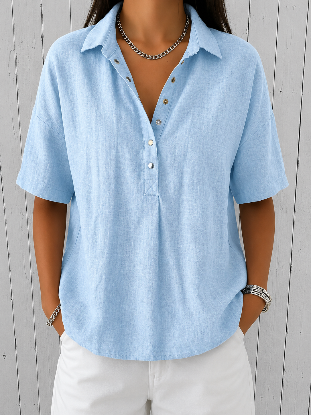 Avalyn | Collared Blouse with Button Detail