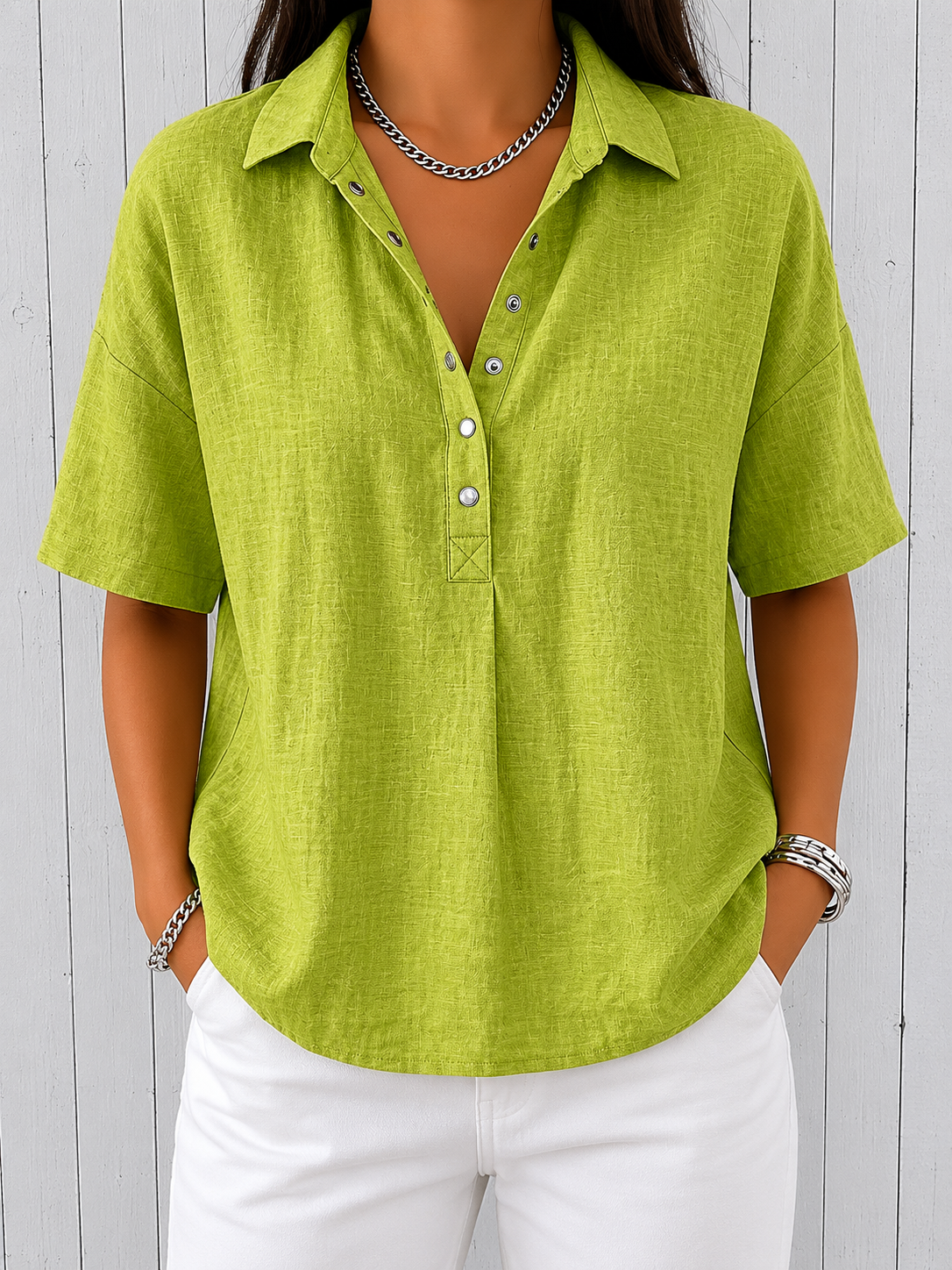 Avalyn | Collared Blouse with Button Detail