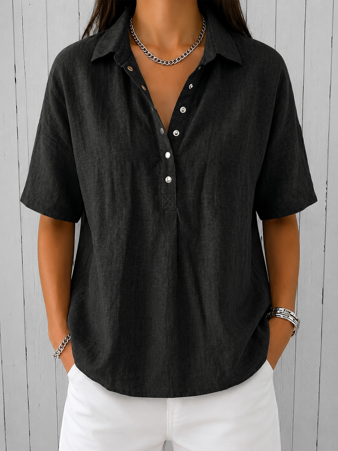 Avalyn | Collared Blouse with Button Detail