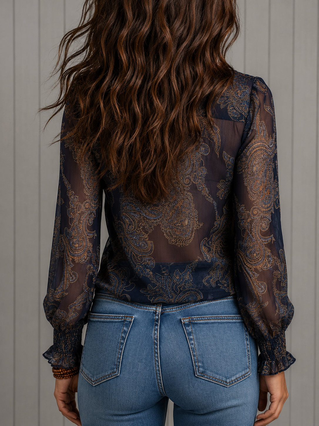Éloise | Baroque Paisley Chiffon Ruffle Blouse