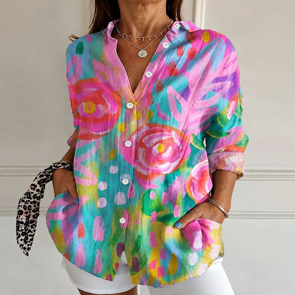 Ashley | Vibrant Bloom Watercolor Blouse
