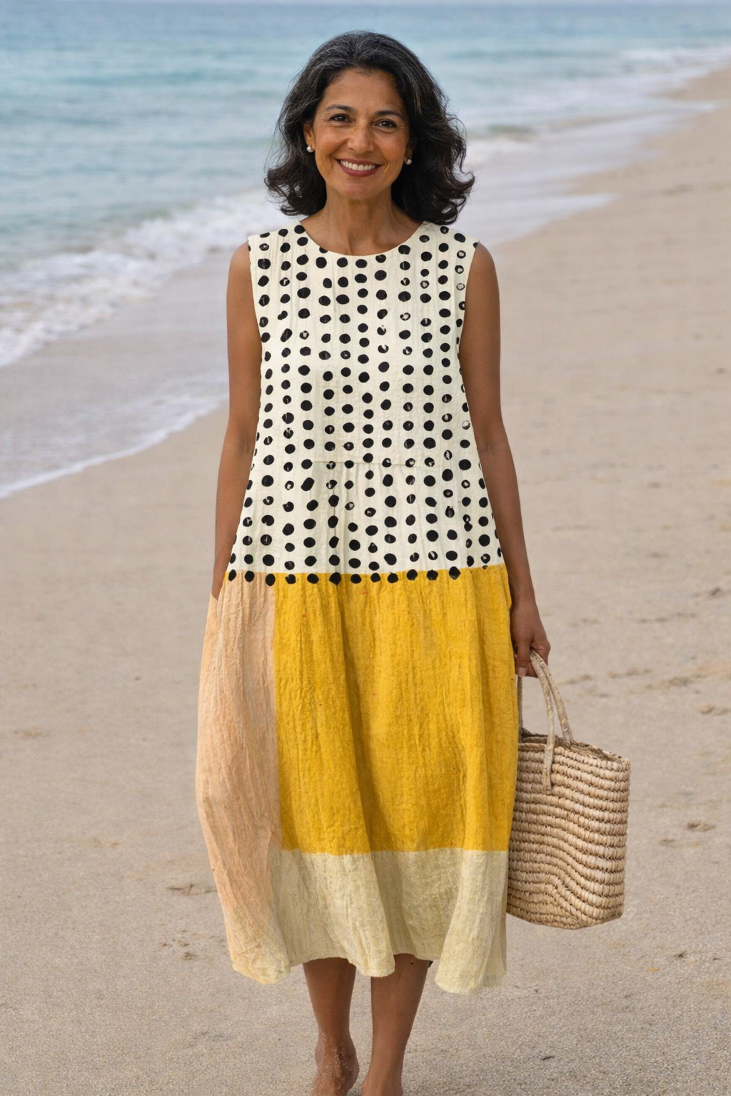 Lía | Polka Dot Colorblock Midi Dress