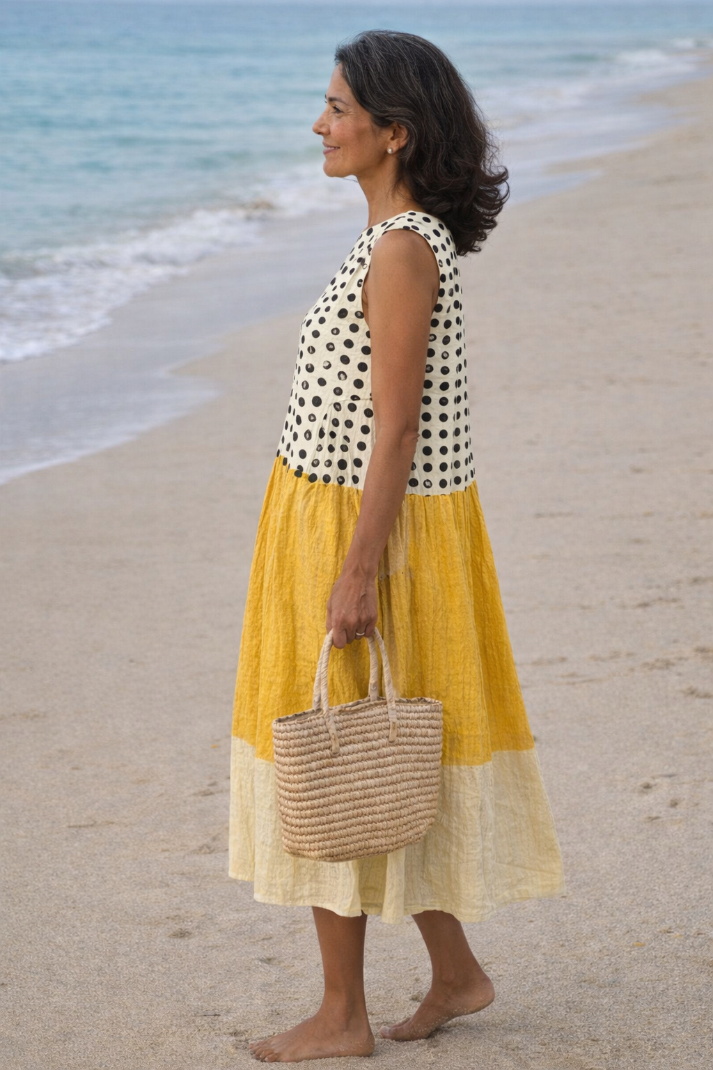 Lía | Polka Dot Colorblock Midi Dress