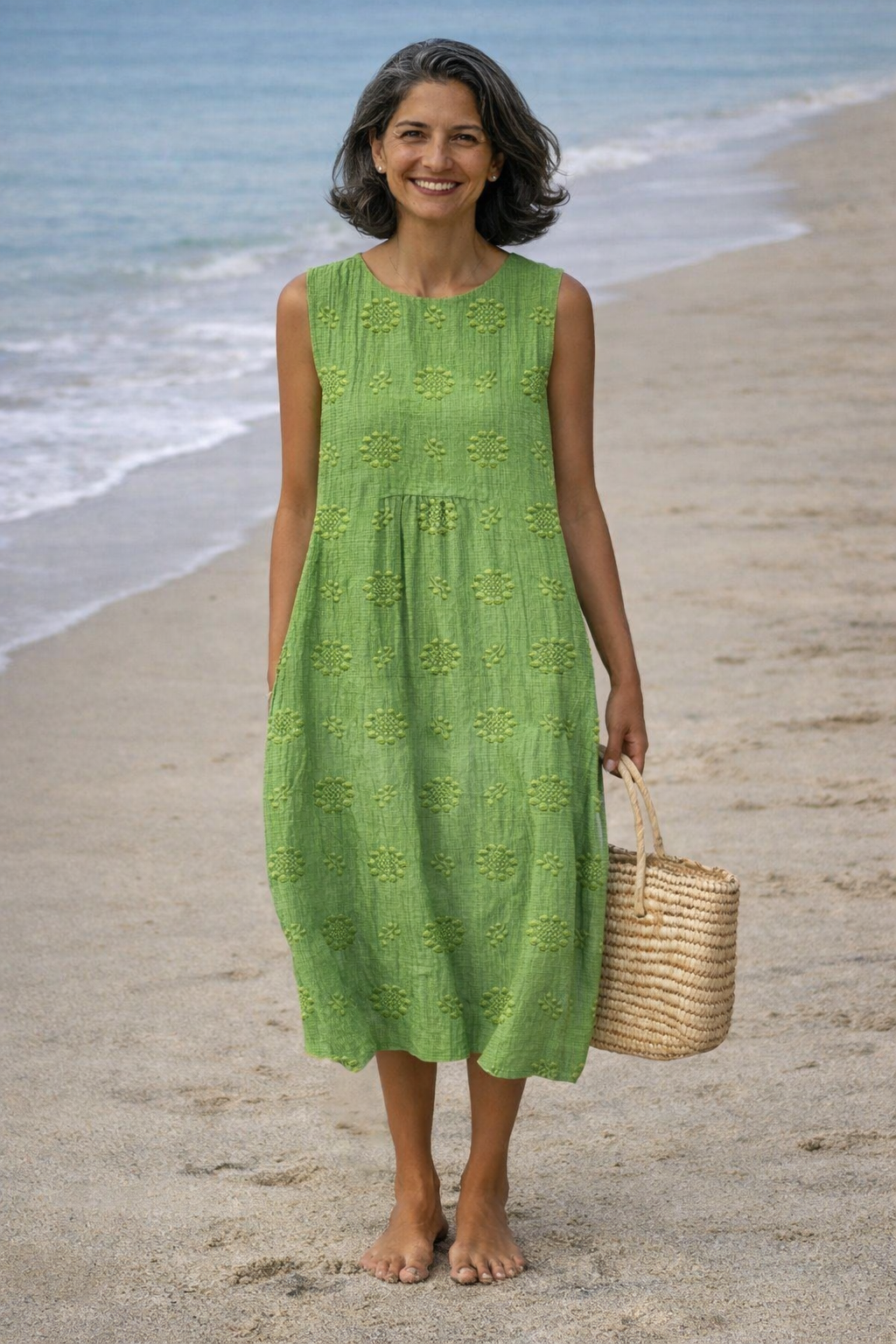 Sara | Embroidery-Look Print Midi Dress