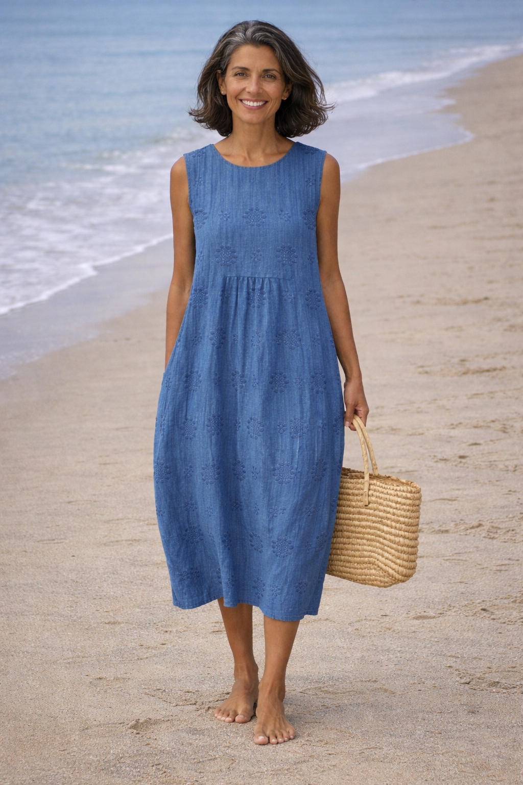 Sara | Embroidery-Look Print Midi Dress