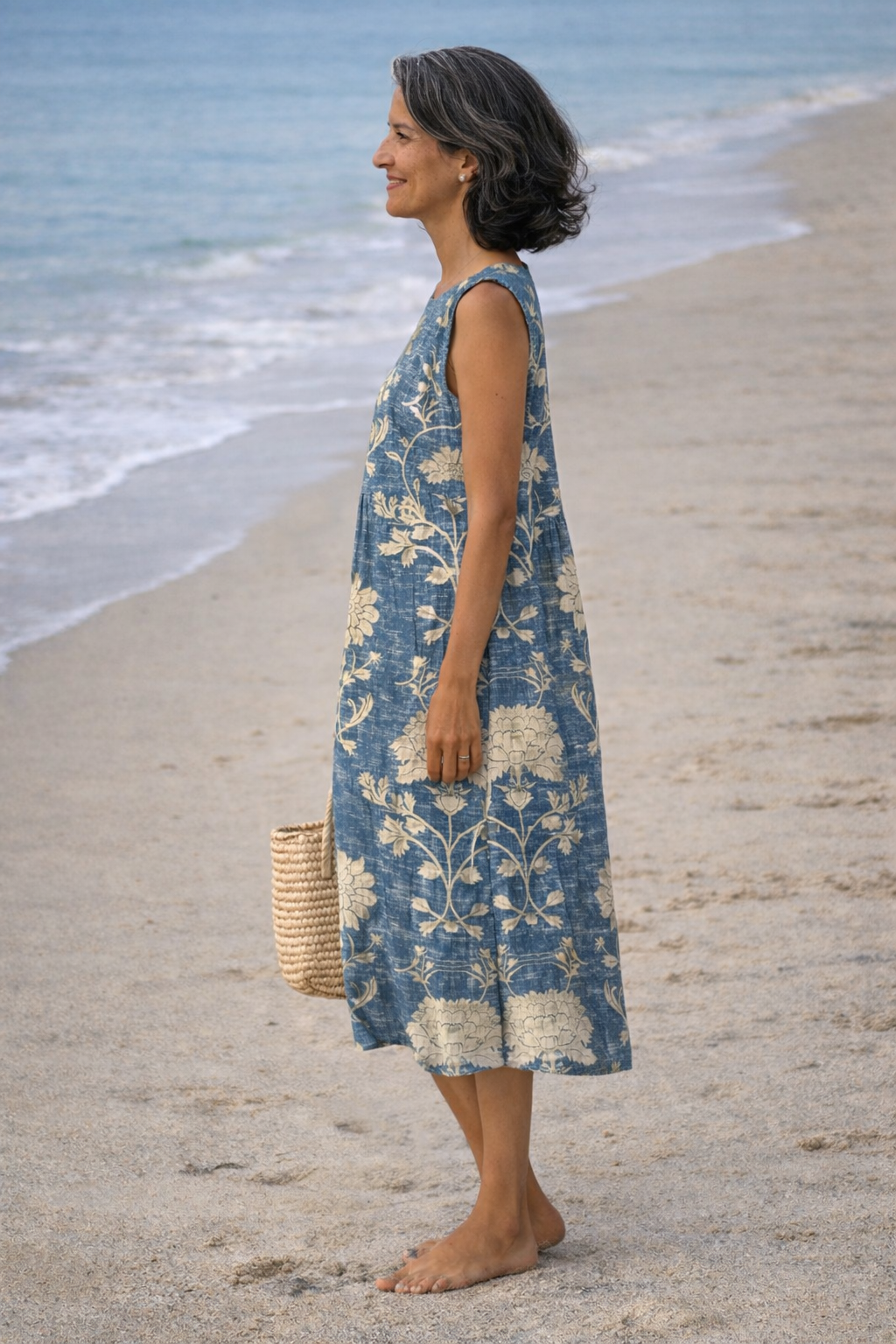 Bella | Denim Blue Floral Midi Dress