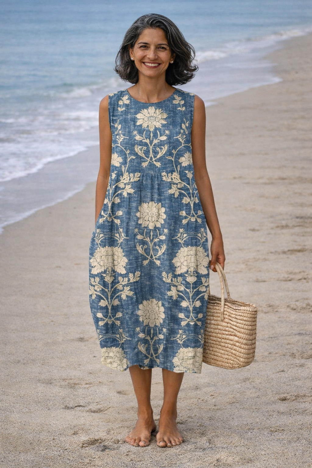 Bella | Denim Blue Floral Midi Dress