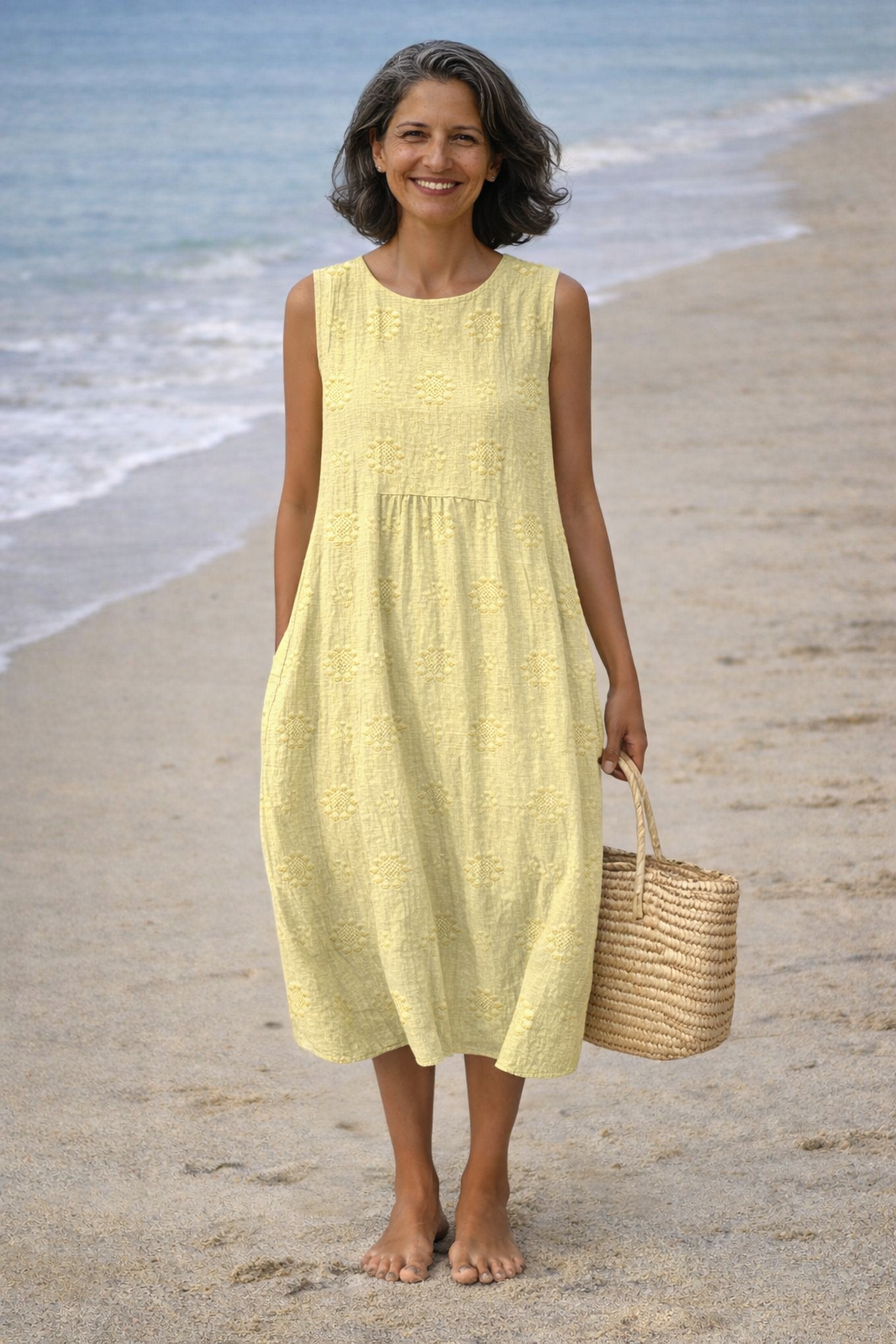 Sara | Embroidery-Look Print Midi Dress