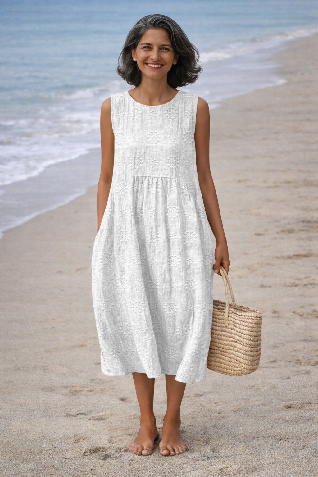 Sara | Embroidery-Look Print Midi Dress