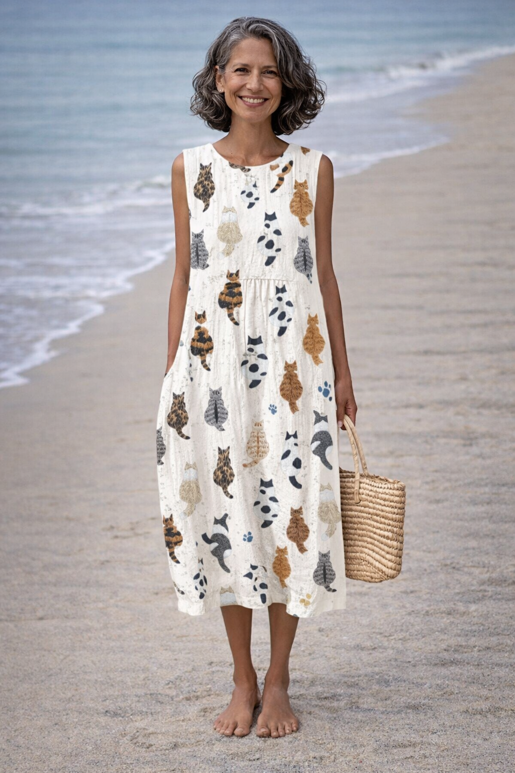 Alina | Subtle Cat Print Midi Dress