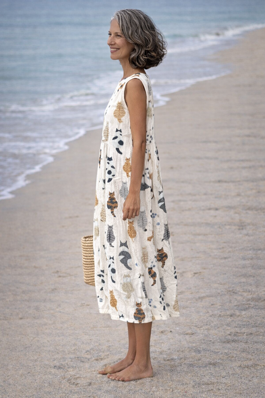 Alina | Subtle Cat Print Midi Dress