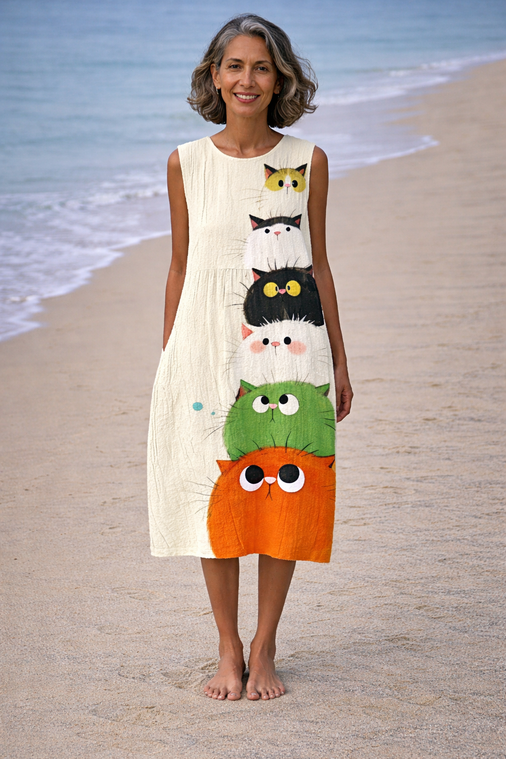 Zoé | Cat Print Midi Dress
