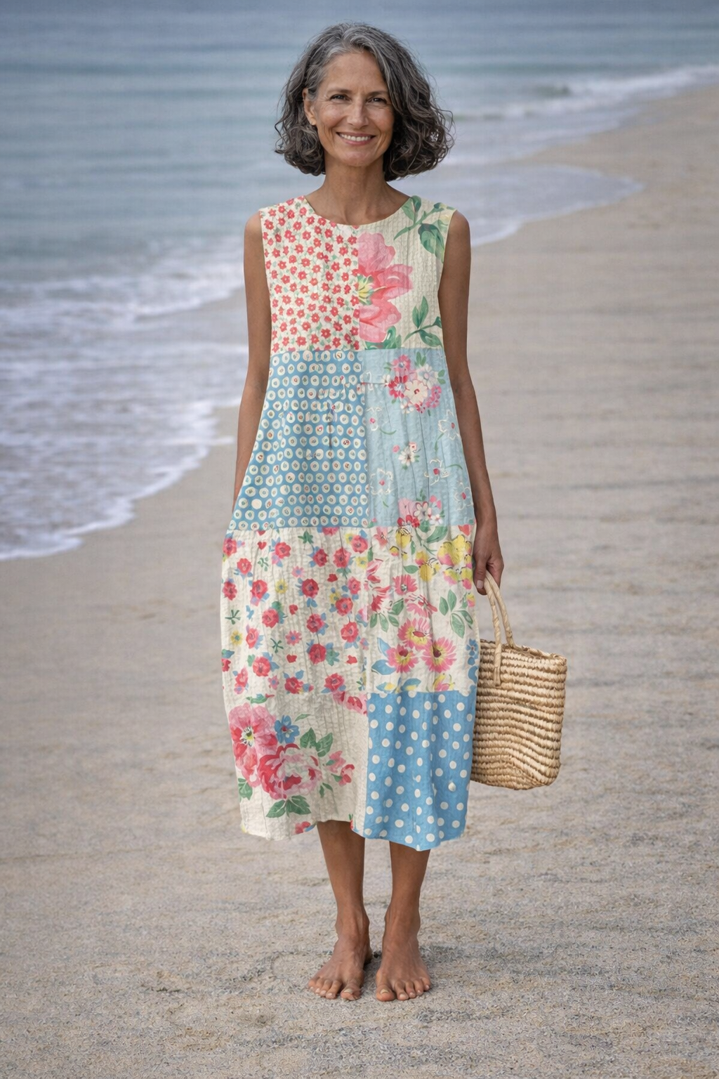 Valeria | Patchwork Print Midi Dress