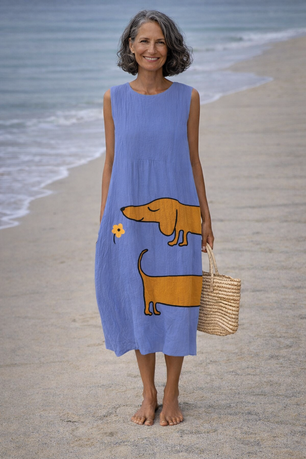 Julia | Dachshund Print Linen Dress