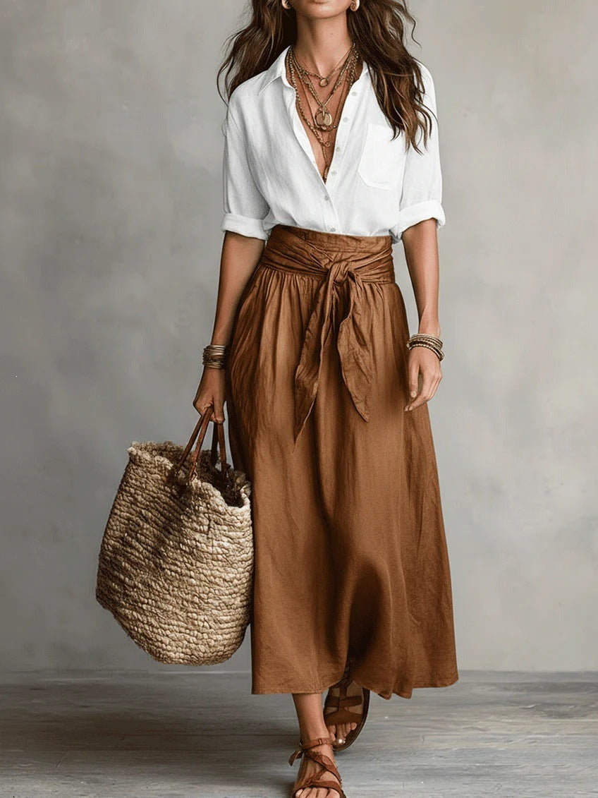 SAGE | Set di Due Pezzi: Top Nero e Gonna Midi Verde Oliva