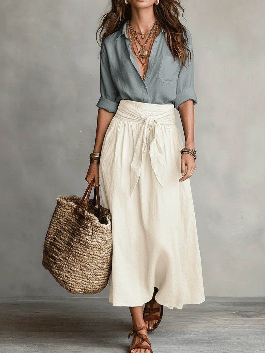 SAGE | Set di Due Pezzi: Top Nero e Gonna Midi Verde Oliva