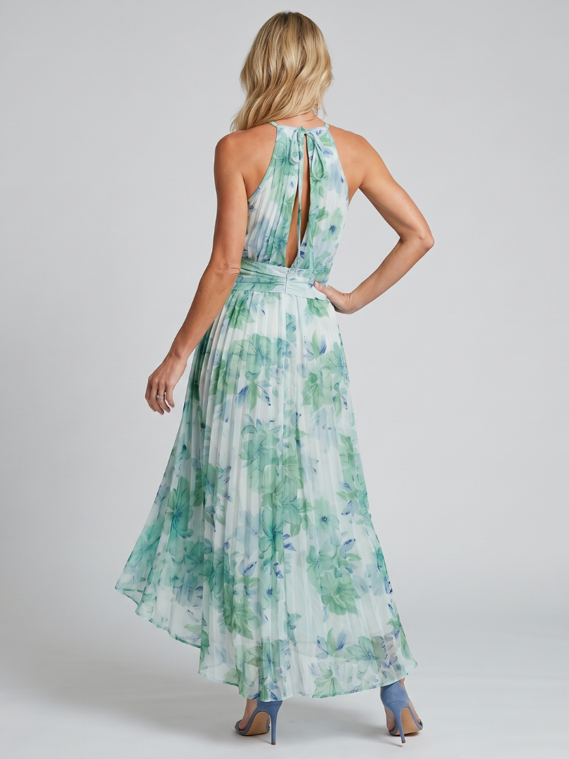 Portia | Pleated Halter Floral Maxi Dress