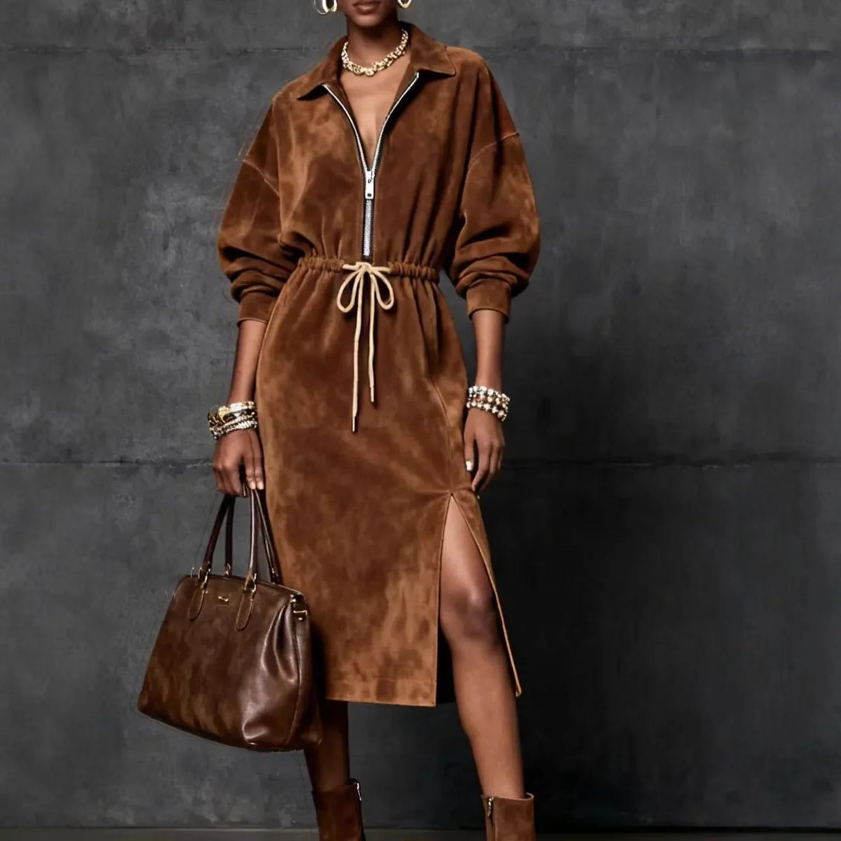 Brooke | Elegant Midi Dress with Waist Tie