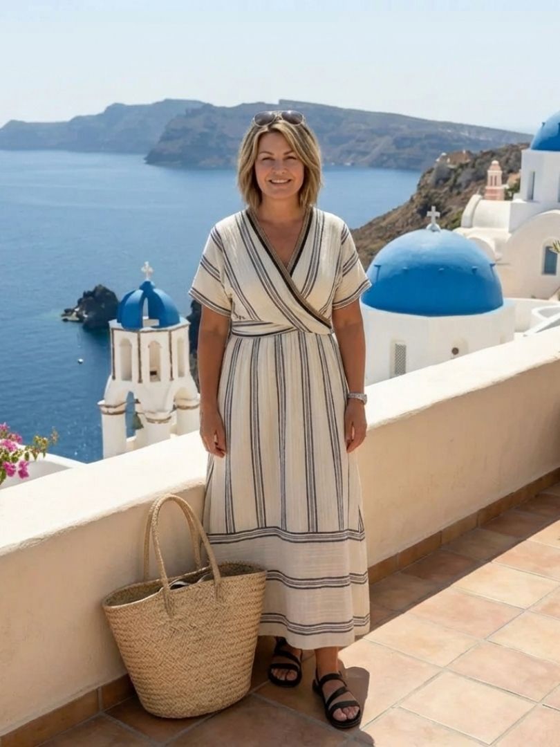 Alessia | Short-Sleeve Linen Wrap Midi Dress