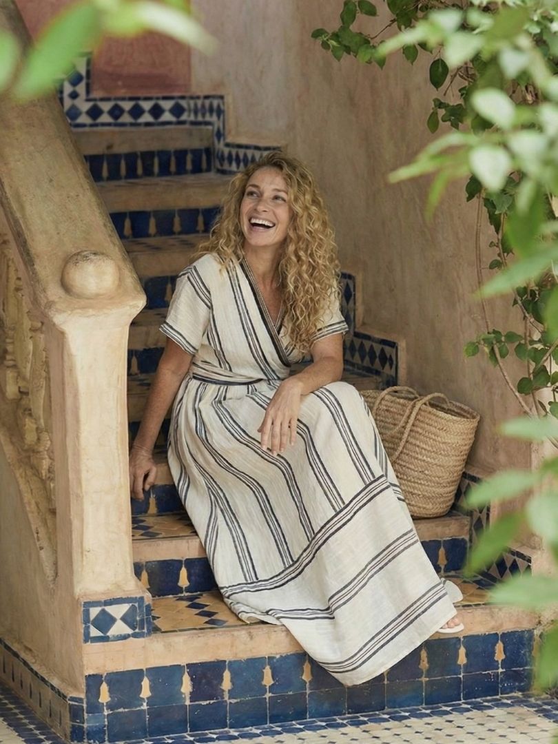 Alessia | Short-Sleeve Linen Wrap Midi Dress