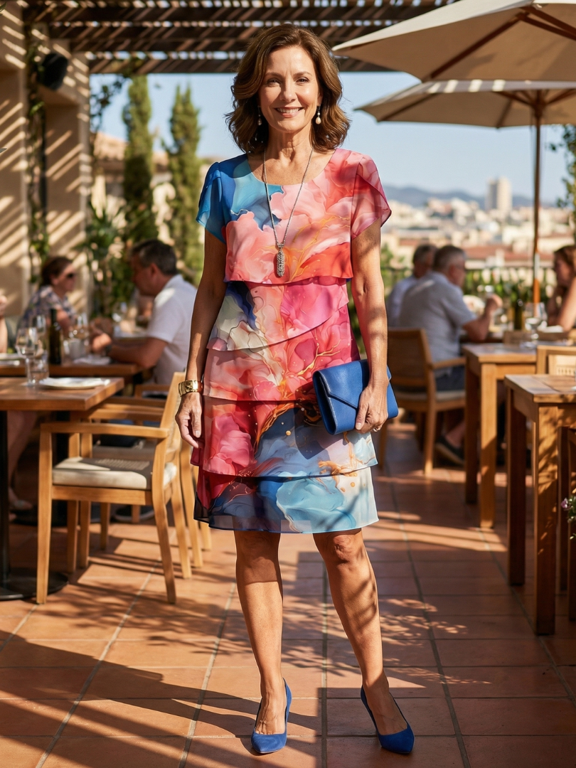 Theresa | Abito midi con stampa marmorea