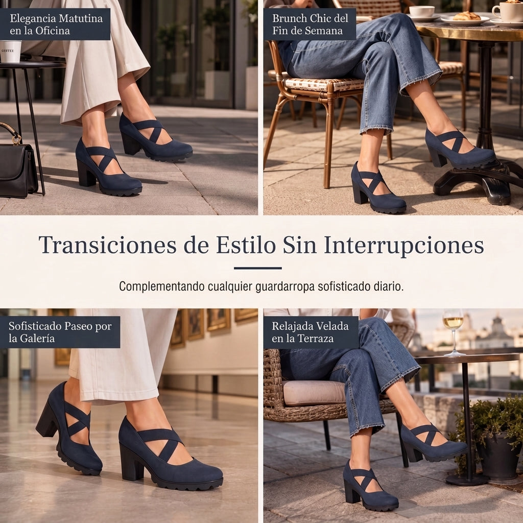 Lola | Women's Platform Shoes with Round Toe, Cross Strap, and Chunky Heel