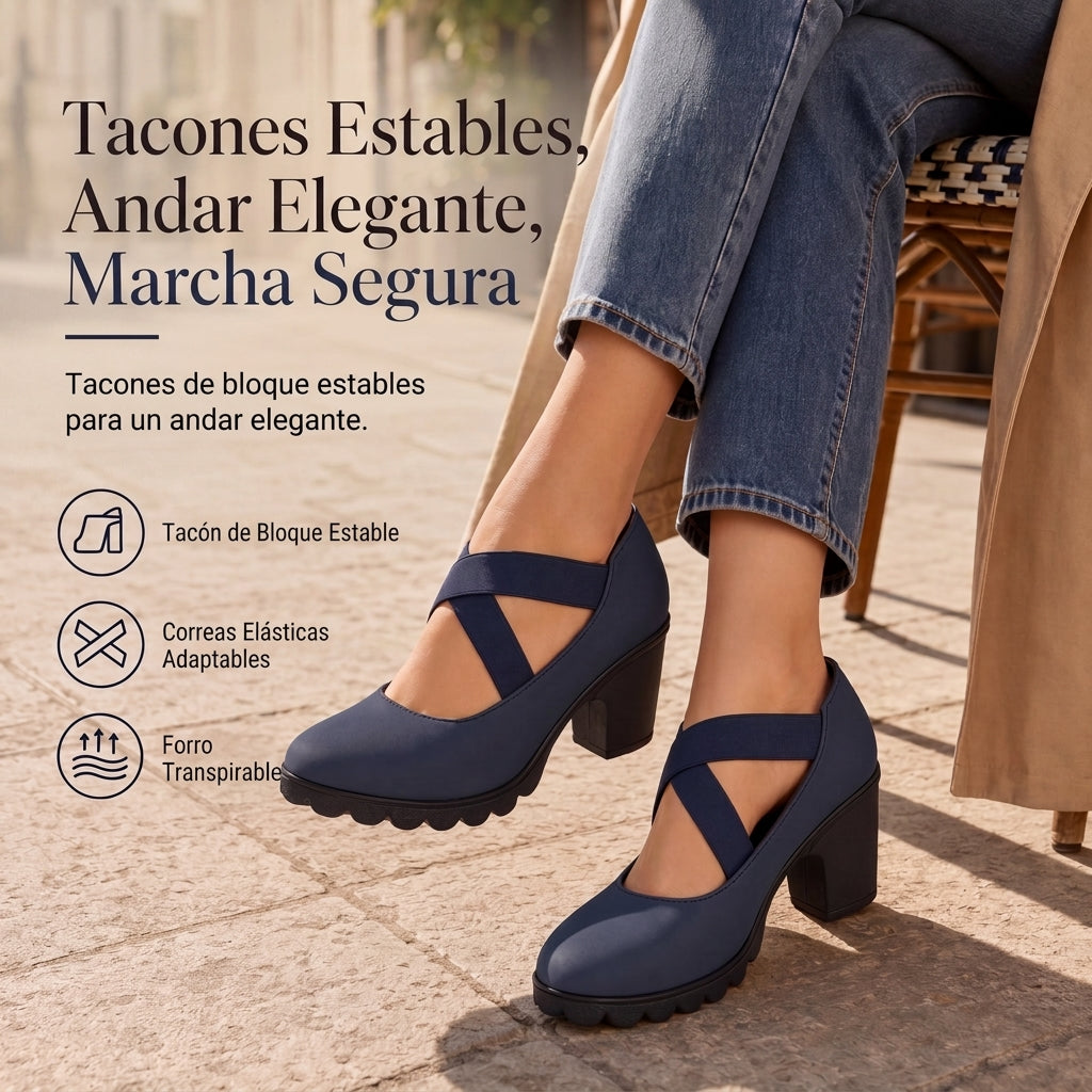 Lola | Women's Platform Shoes with Round Toe, Cross Strap, and Chunky Heel