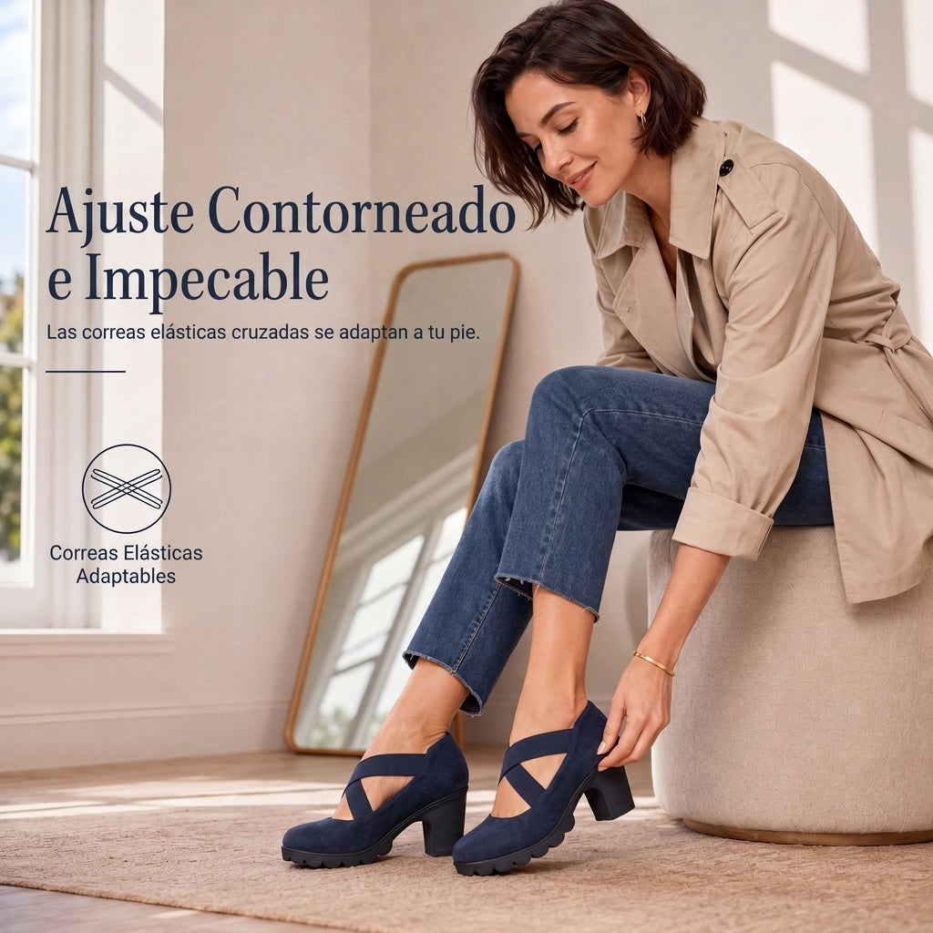 Lola | Women's Platform Shoes with Round Toe, Cross Strap, and Chunky Heel