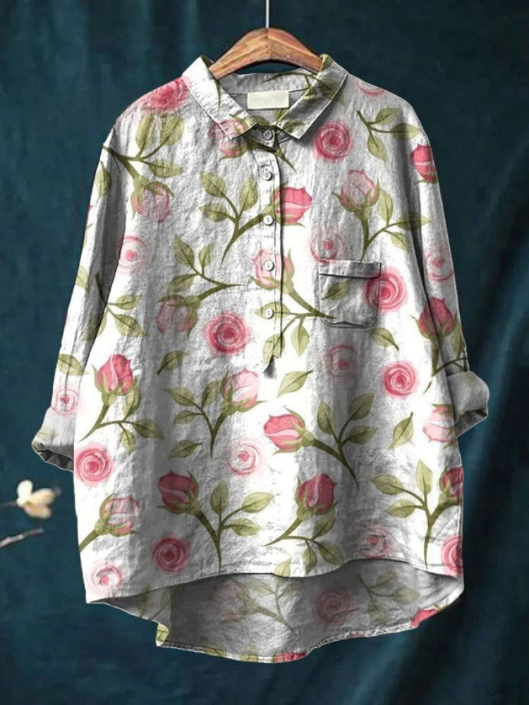 Alessia™ | Blusa in Lino Senza Tempo con Motivo