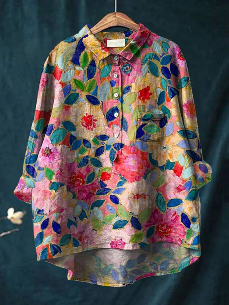 Alessia™ | Blusa in Lino Senza Tempo con Motivo