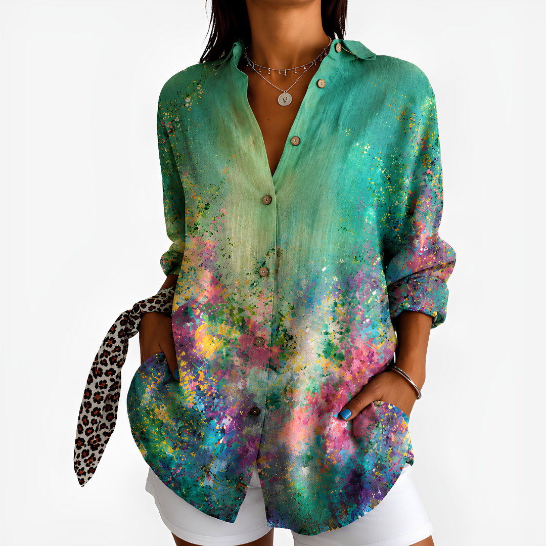 Victoria | Emerald Watercolor Splash Blouse