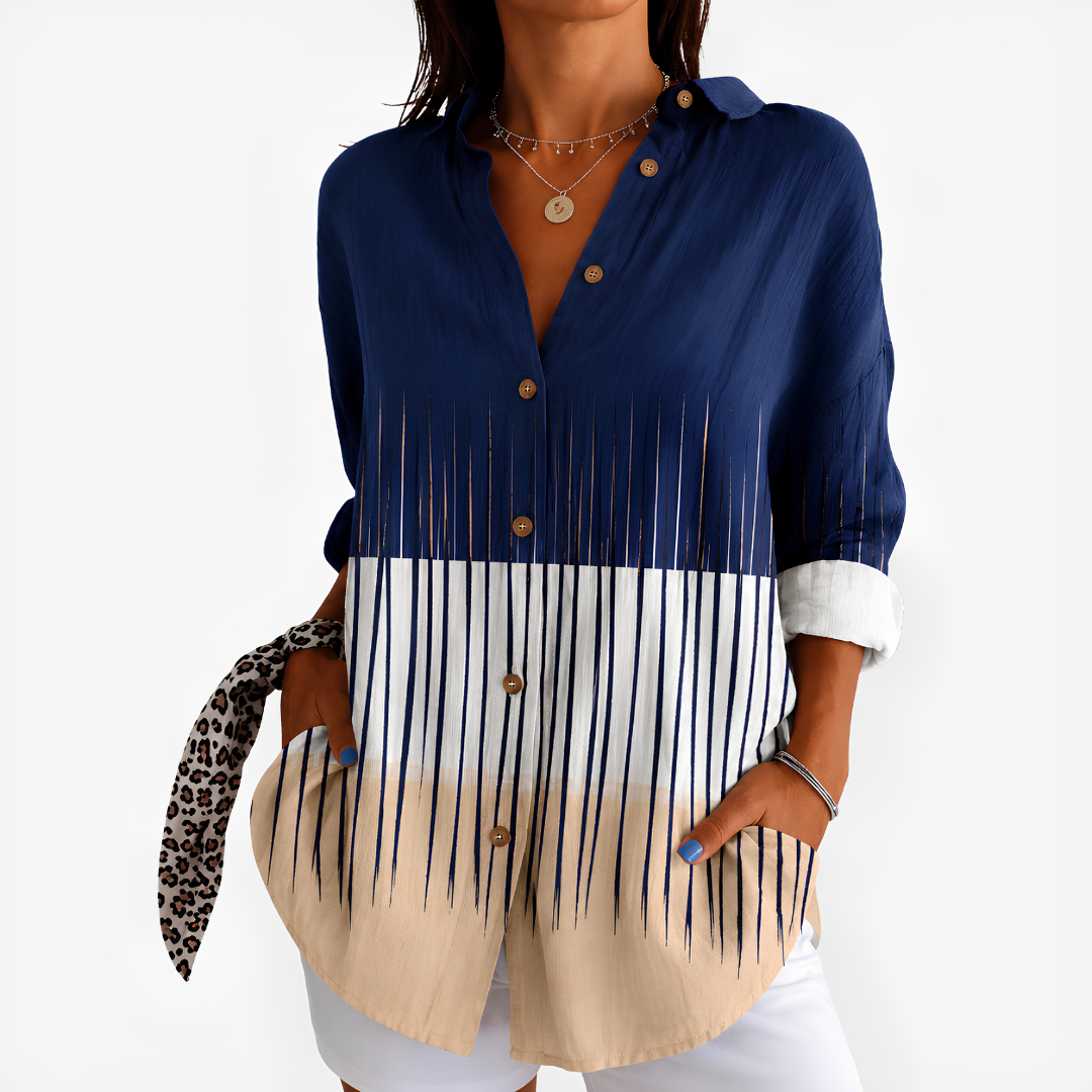 Caroline | Coastal Stripe Button-Up Blouse