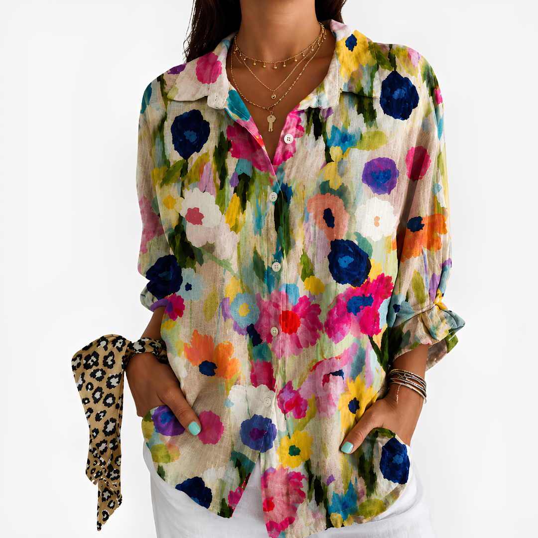 Zoey | Vibrant Watercolor Garden Blouse