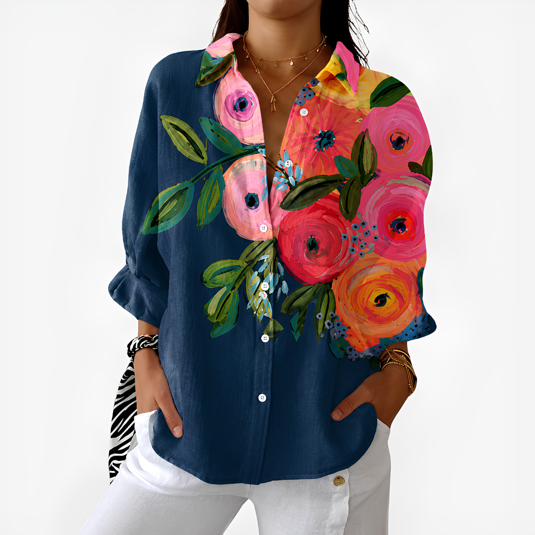 Elizabeth | Navy Bloom Colorblock Blouse