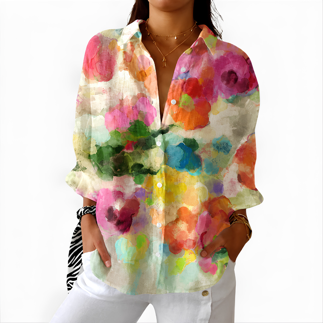 Natalie | Vibrant Watercolor Floral Blouse