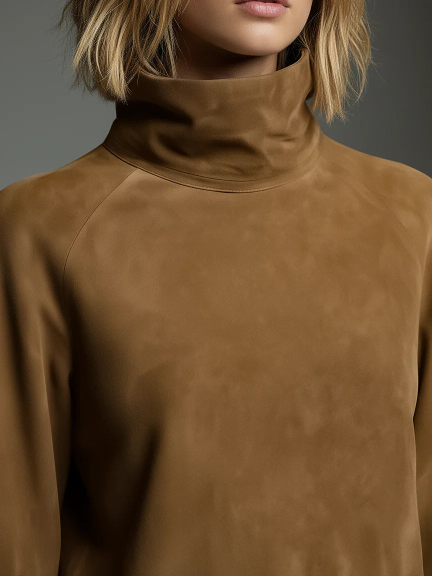Riley | Vintage Mini Shirt in Suede with High Collar