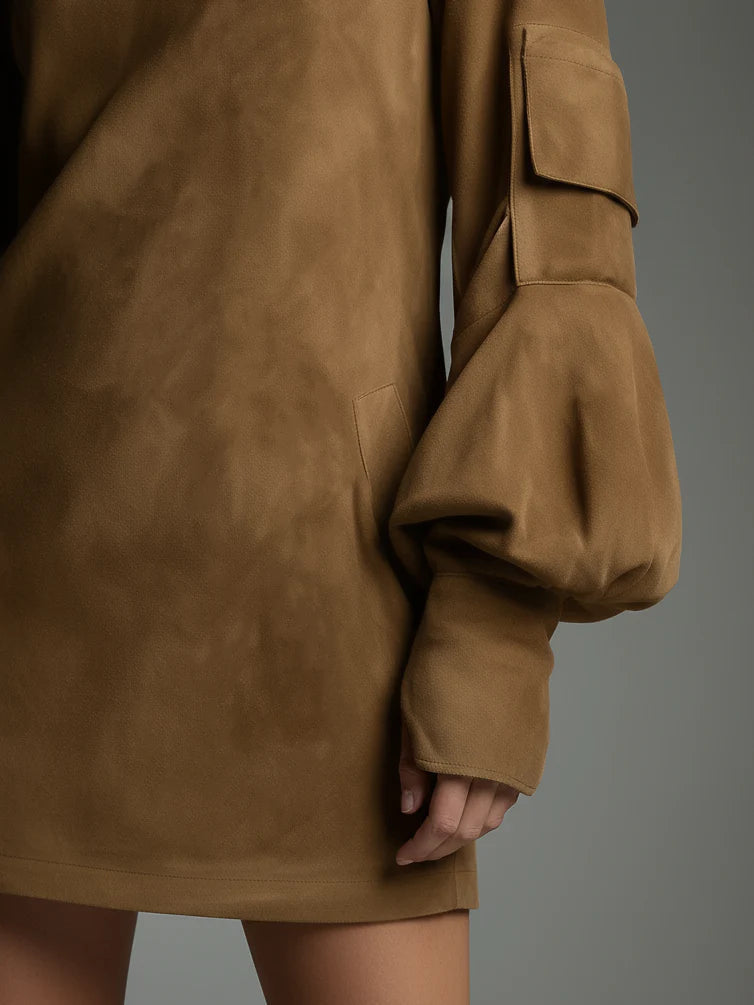 Riley | Vintage Mini Shirt in Suede with High Collar