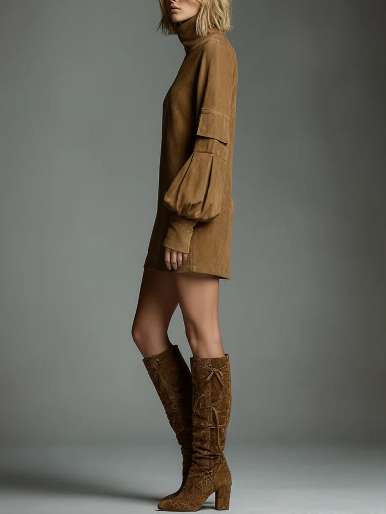Riley | Vintage Mini Shirt in Suede with High Collar
