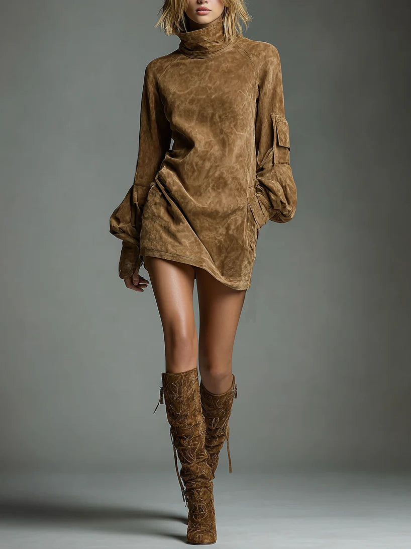 Riley | Vintage Mini Shirt in Suede with High Collar