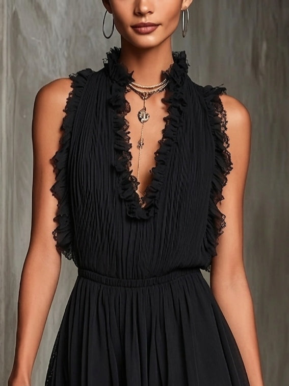 Melanie | Black Mini Ruffle Jumpsuit