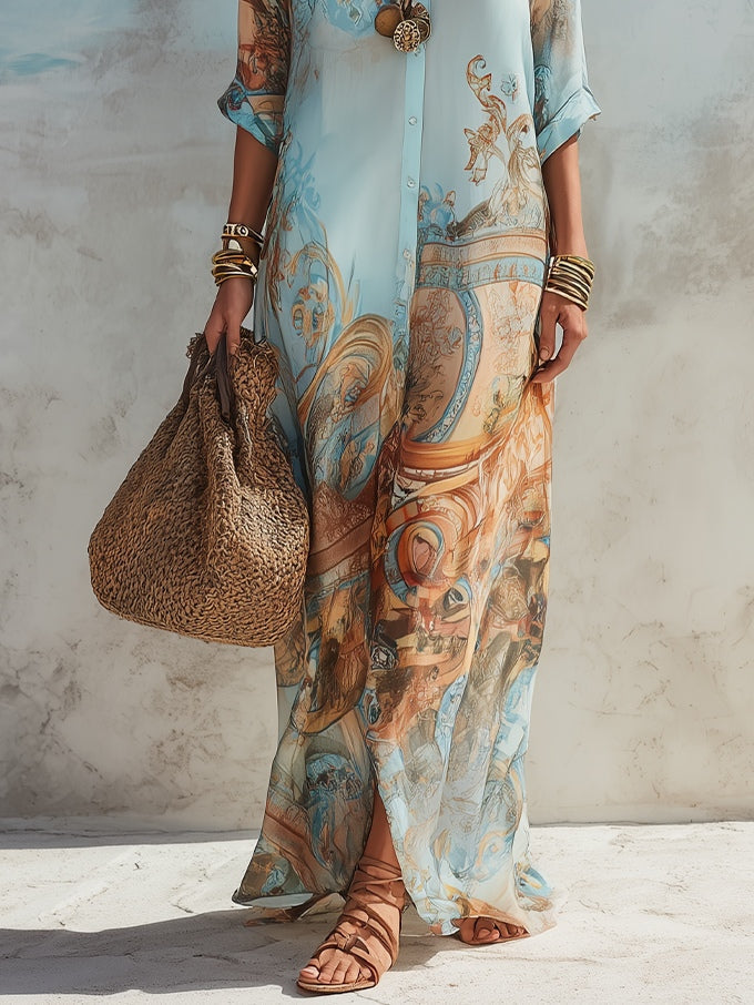 Lorna | Mediterranean Maxi Shirt Dress