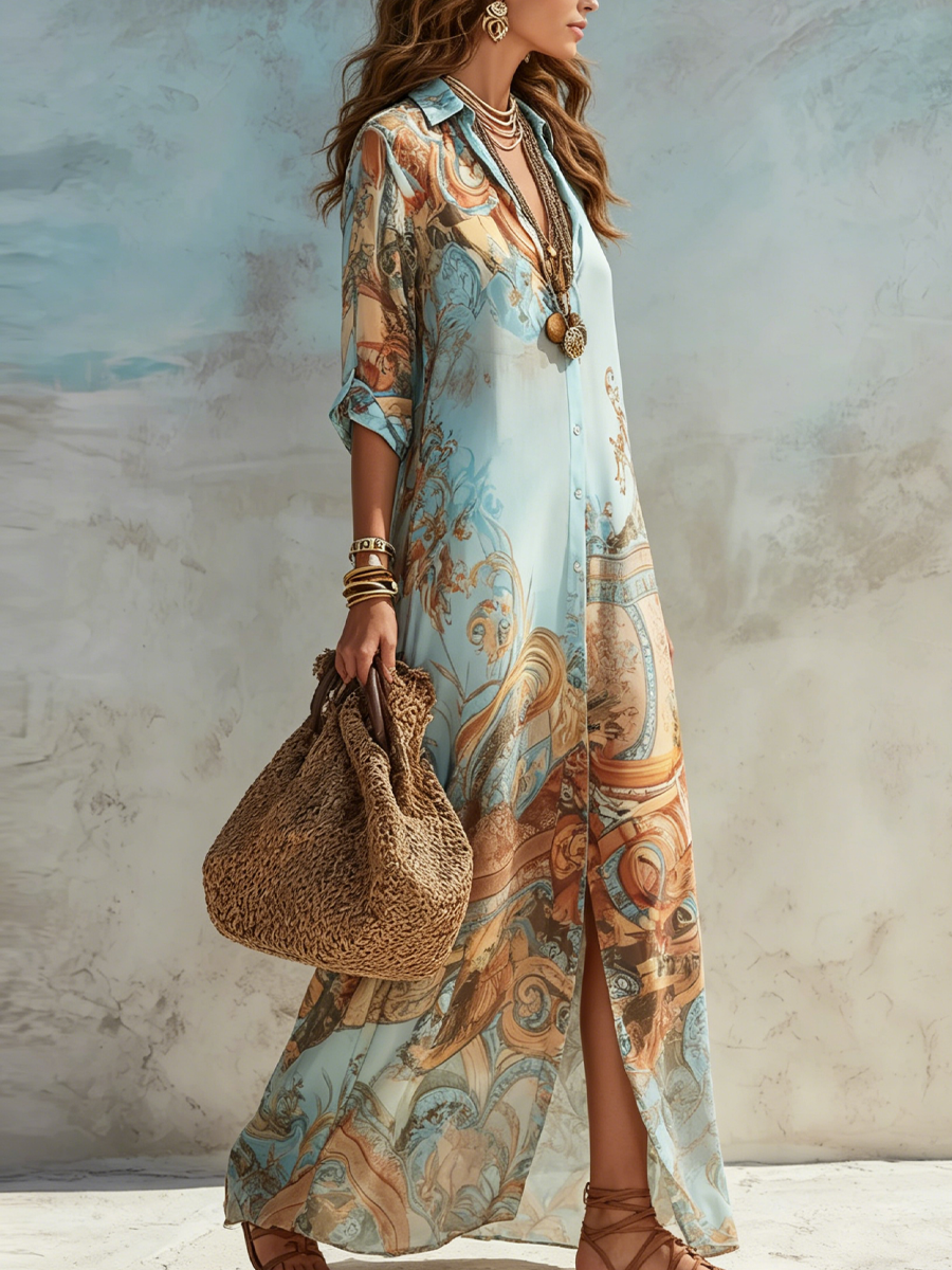 Lorna | Mediterranean Maxi Shirt Dress