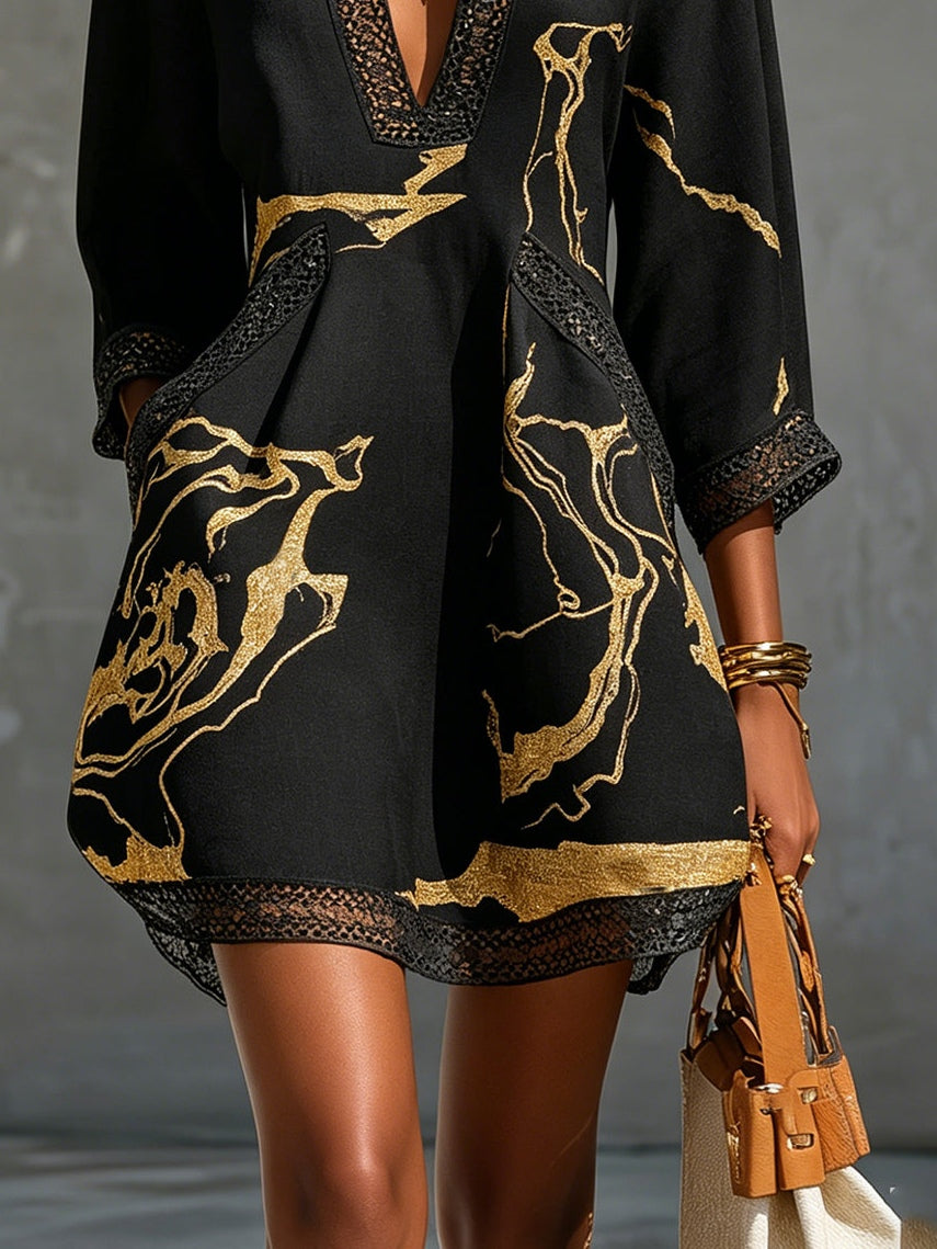 Black Crochet Lace V-Neck Mini Dress
