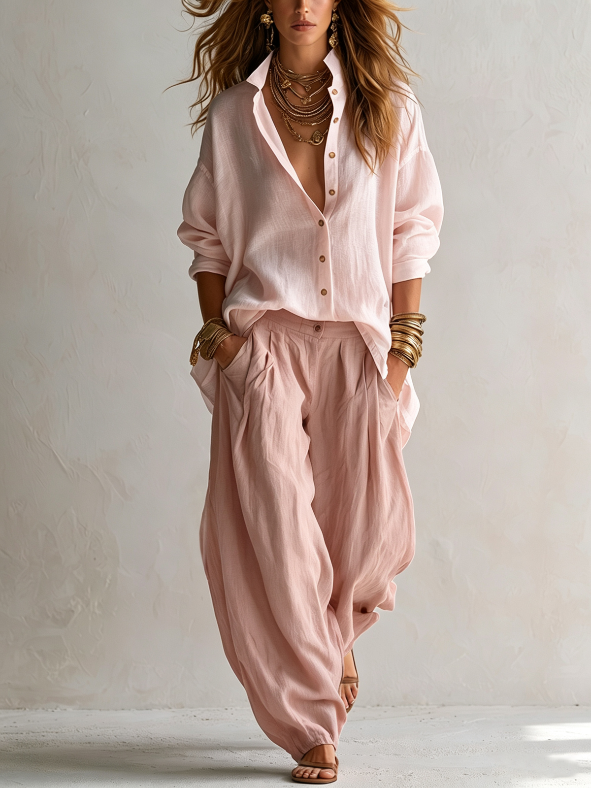 Caroline | White Shirt and Olive Green Lantern Pants