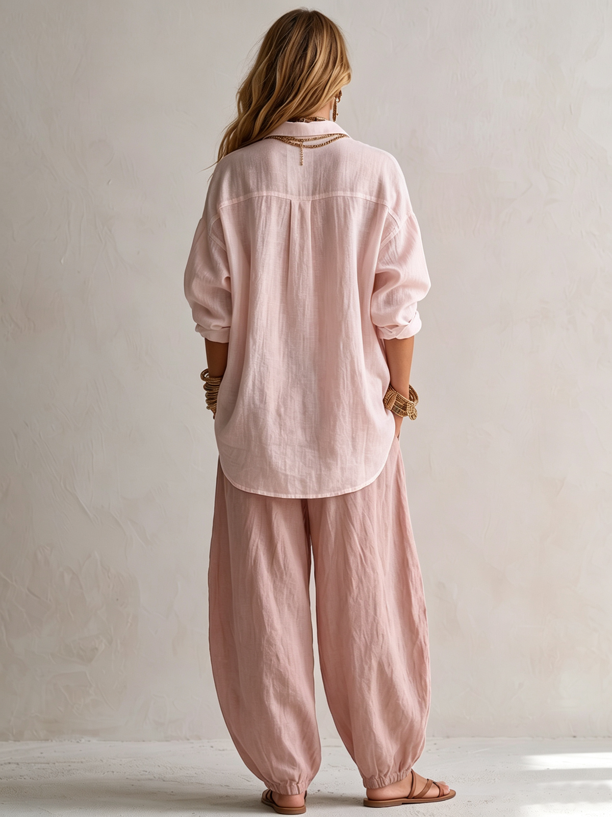 Caroline | White Shirt and Olive Green Lantern Pants