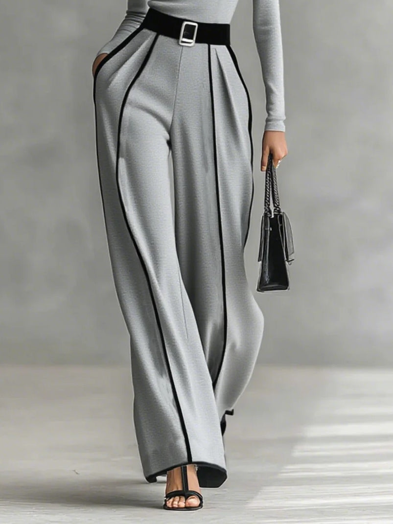 Addison | High-Neck Set with White Trim and Wide-Leg Pants