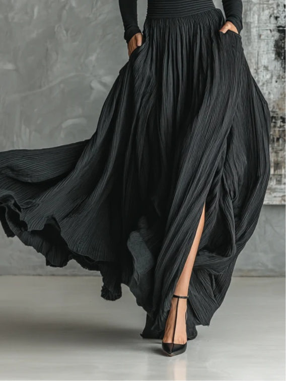 Paige | Pleated Skirt and Black Turtleneck T-Shirt Set