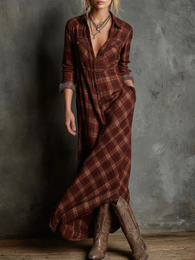 Madison | Long Shirt Dress with Checked Collar