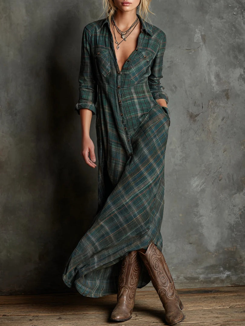 Madison | Long Shirt Dress with Checked Collar