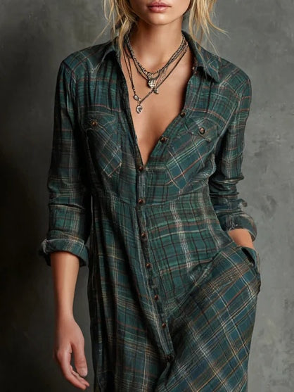 Madison | Long Shirt Dress with Checked Collar